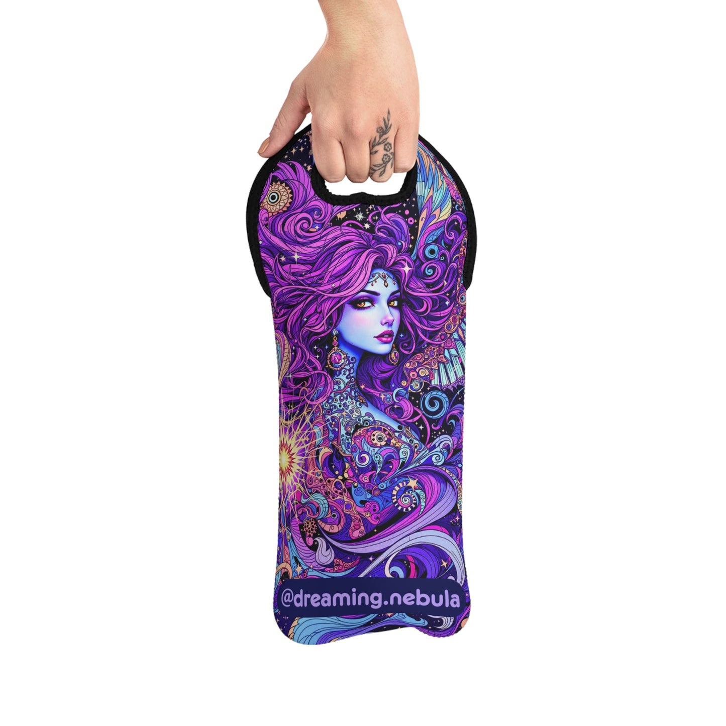 Bohemian Wine Tote Bag - Colorful Goddess Design
